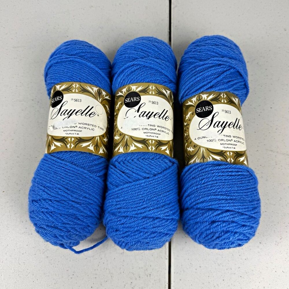 Vintage Sears Sayelle Orlon Acrylic Worsted Yarn Light Blue Lot 3 Skeins 5613
